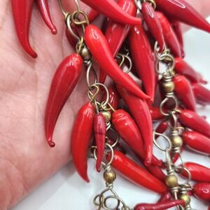 Vintage Red Hot Chili Pepper Art Glass Necklace Eclectic Western Novelty 30"